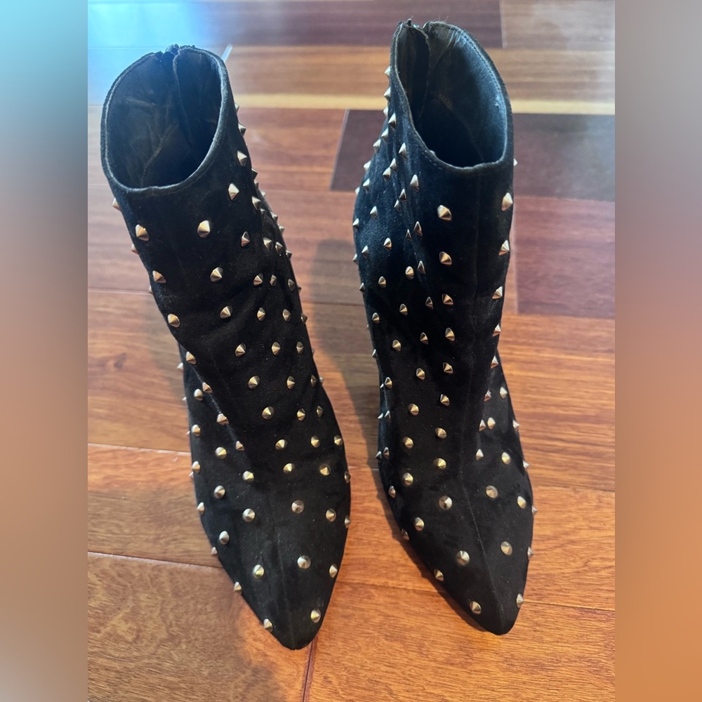 Gold Studded Black Ankle Boots
